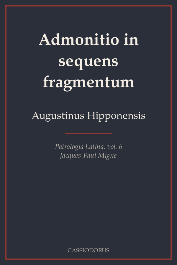 Admonitio in sequens fragmentum cover