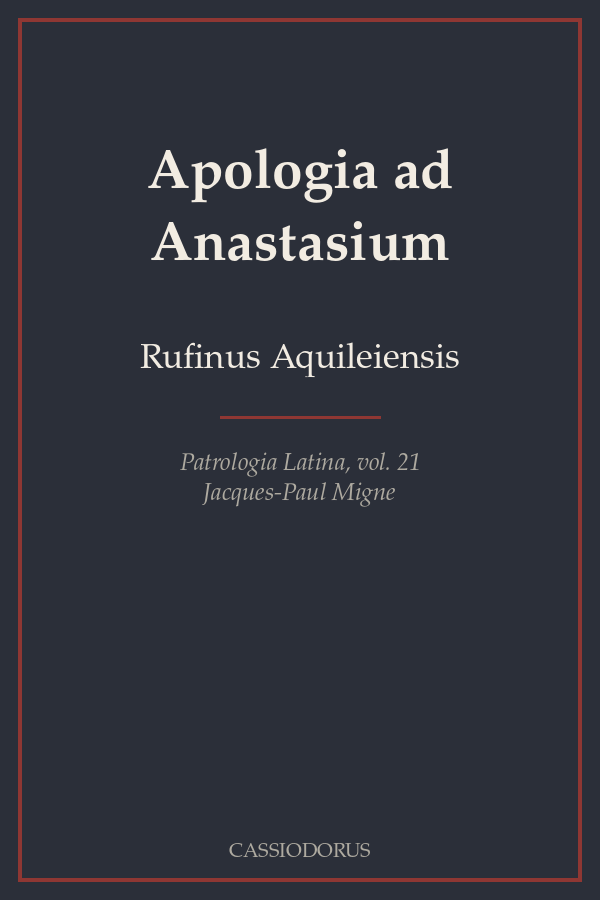 Apologia ad Anastasium cover