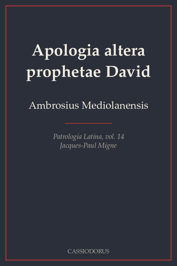 Apologia altera prophetae David cover