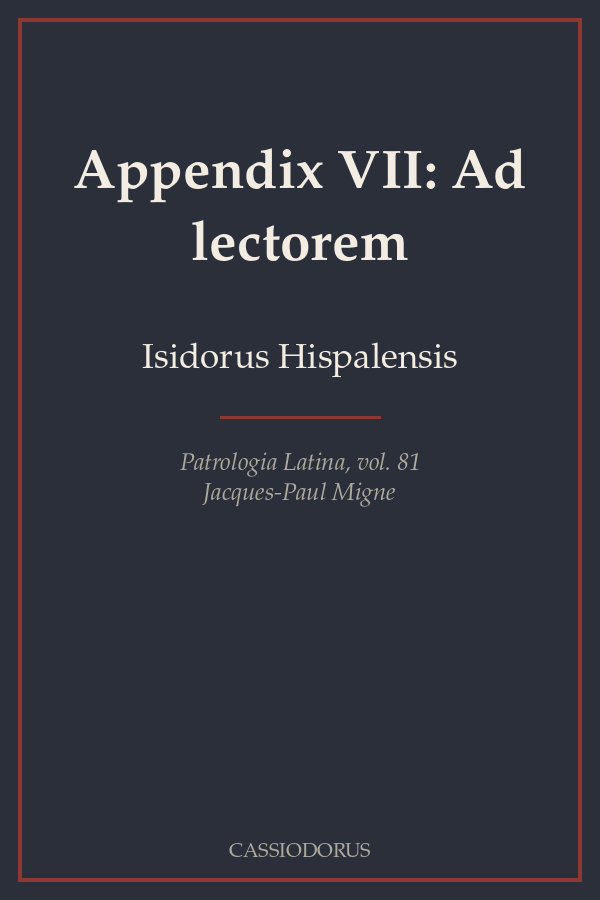 Appendix VII: Ad lectorem cover