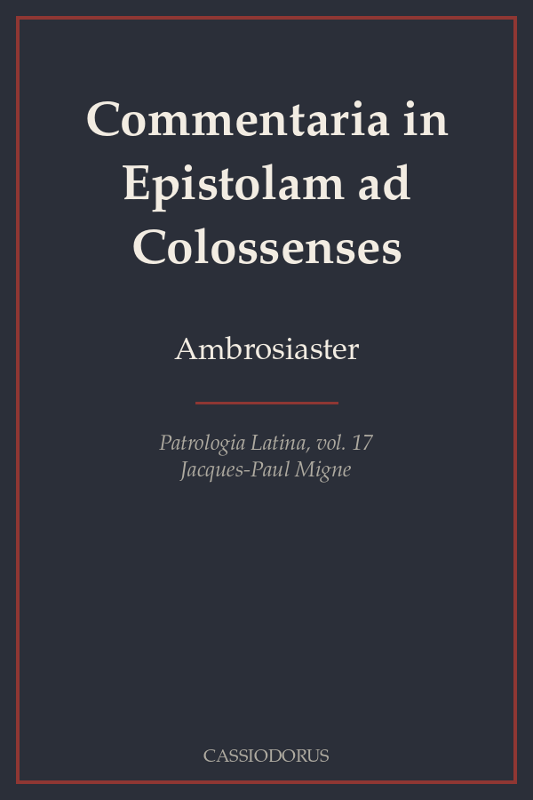 Commentaria in Epistolam ad Colossenses cover