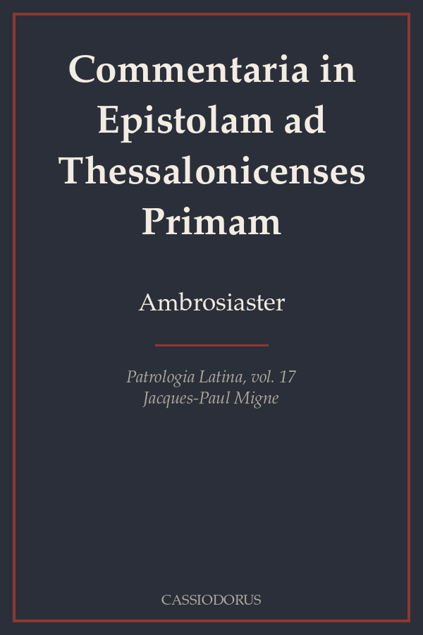 Commentaria in Epistolam ad Thessalonicenses Primam cover
