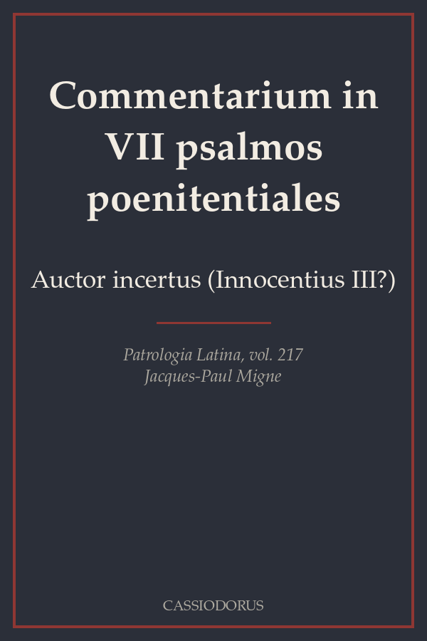 Commentarium in VII psalmos poenitentiales cover