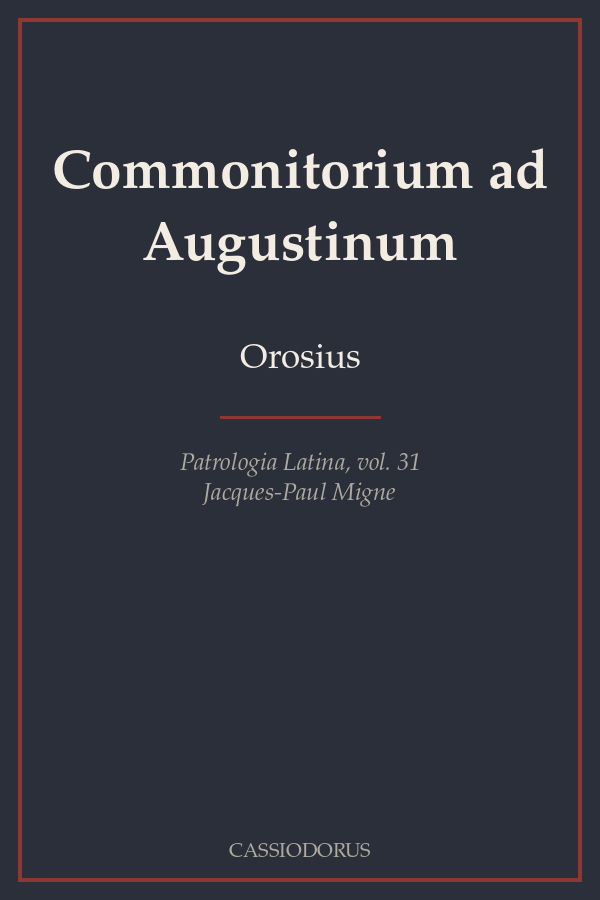 Commonitorium ad Augustinum cover