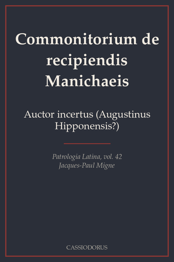 Commonitorium de recipiendis Manichaeis cover