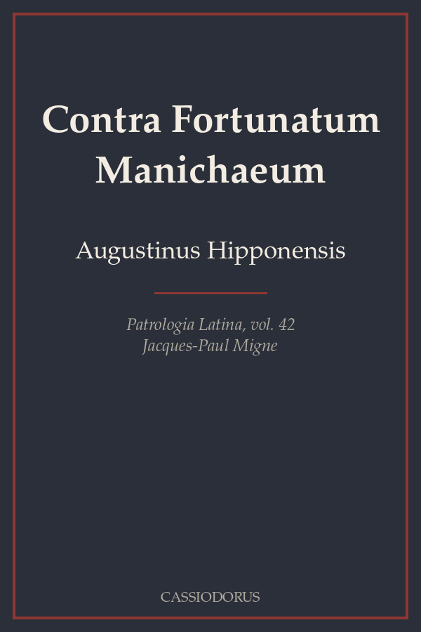 Contra Fortunatum Manichaeum cover