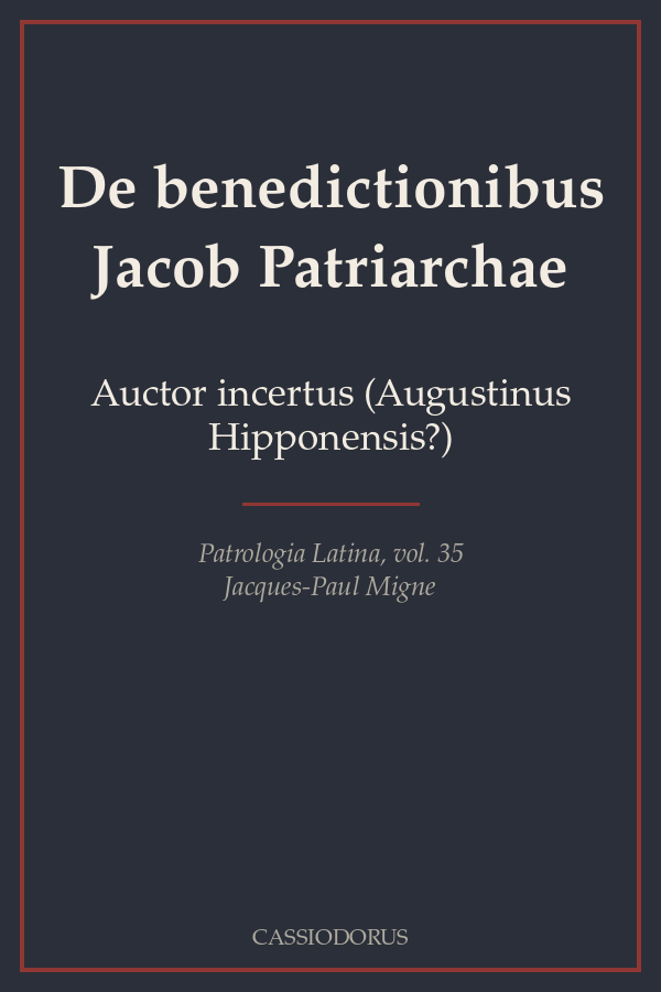 De benedictionibus Jacob Patriarchae cover