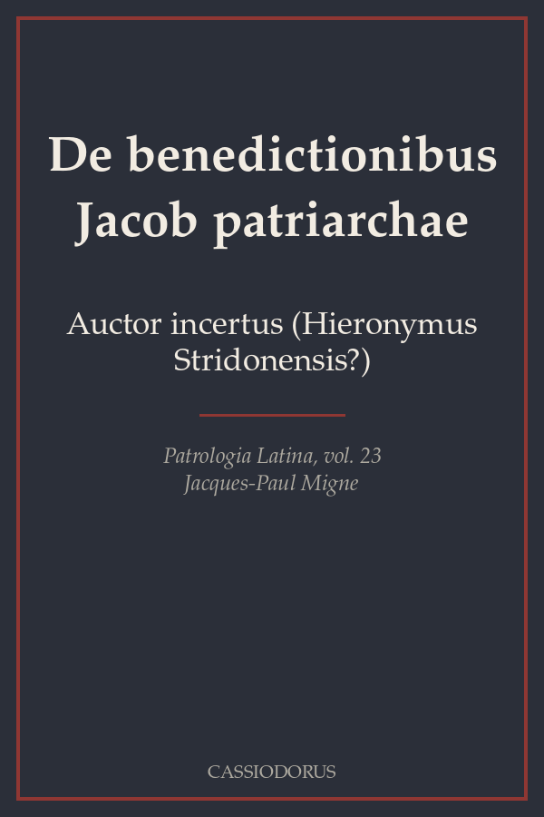 De benedictionibus Jacob patriarchae cover