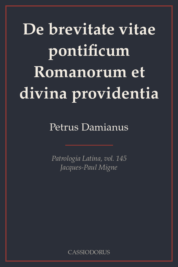 De brevitate vitae pontificum Romanorum et divina providentia cover