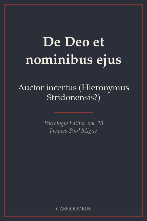De Deo et nominibus ejus cover