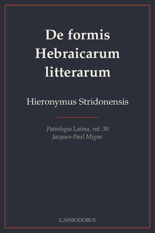 De formis Hebraicarum litterarum cover