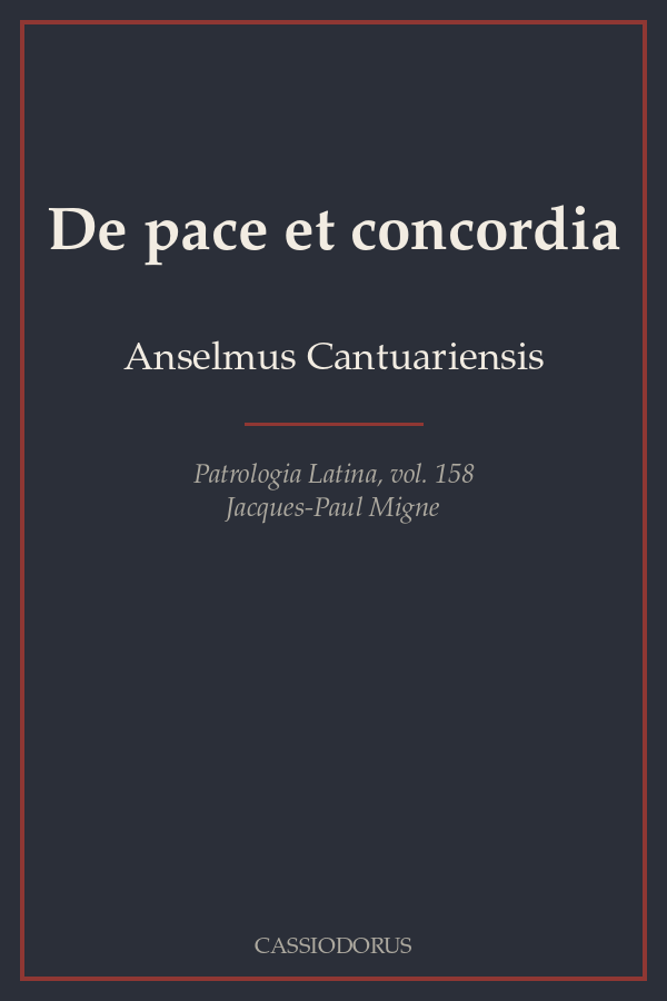 De pace et concordia cover