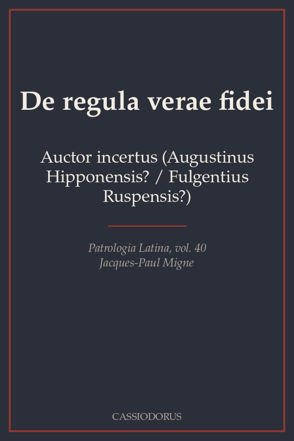De regula verae fidei cover