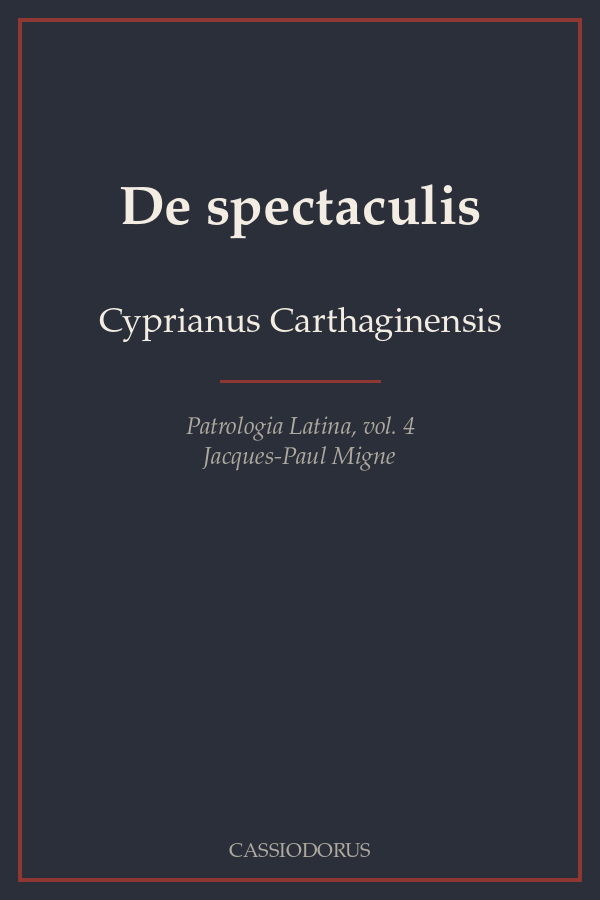 De spectaculis cover
