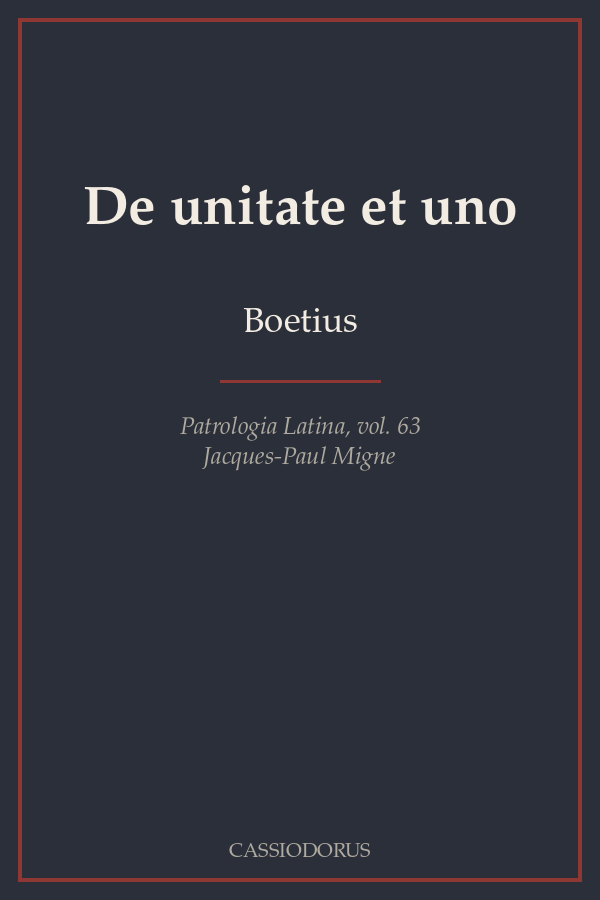 De unitate et uno cover