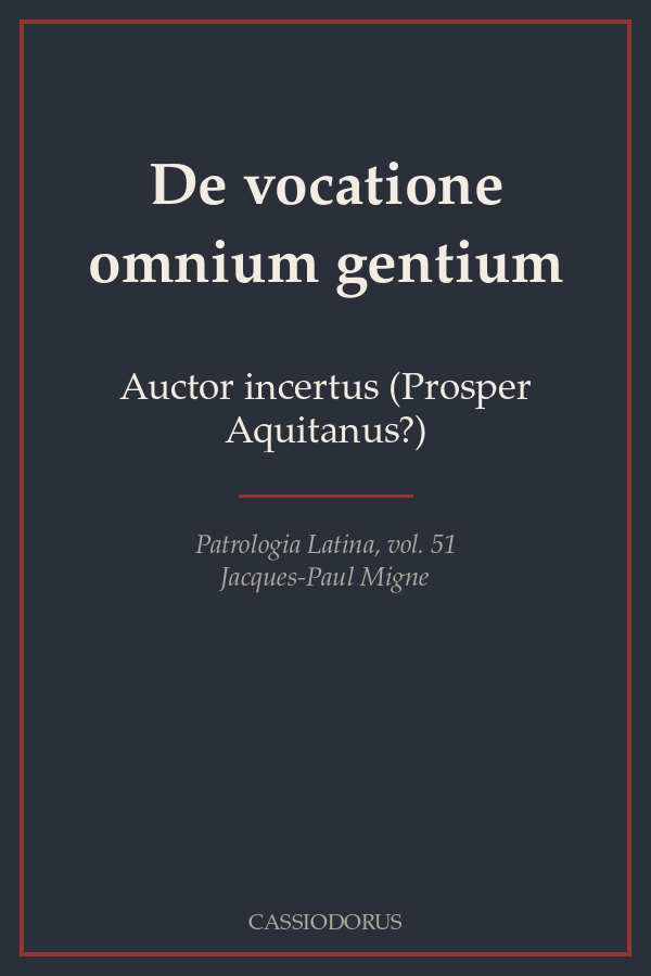 De vocatione omnium gentium cover