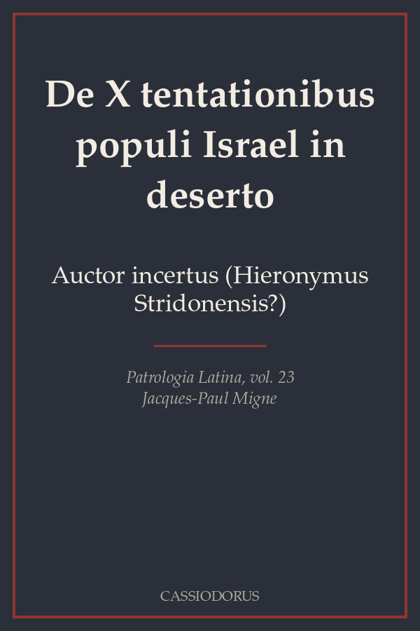 De X tentationibus populi Israel in deserto cover