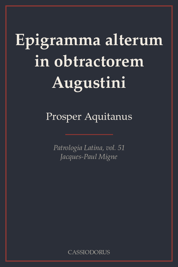 Epigramma alterum in obtractorem Augustini cover
