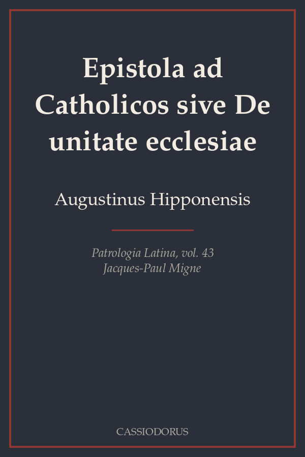 Epistola ad Catholicos sive De unitate ecclesiae cover