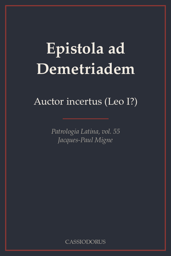 Epistola ad Demetriadem cover
