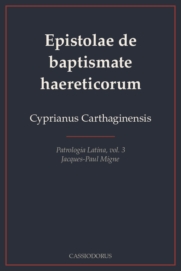 Epistolae de baptismate haereticorum cover