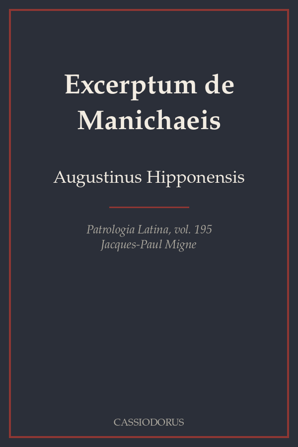Excerptum de Manichaeis cover