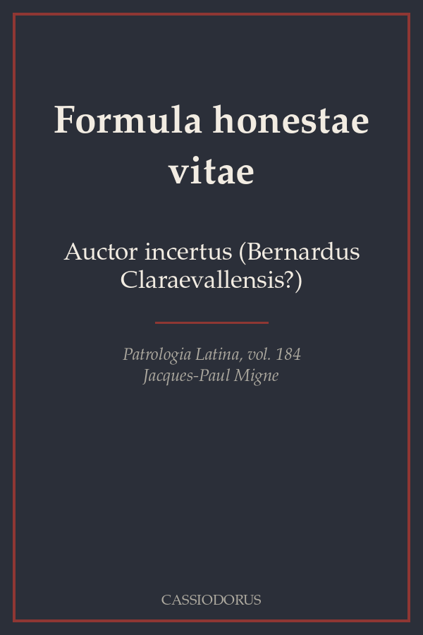 Formula honestae vitae cover
