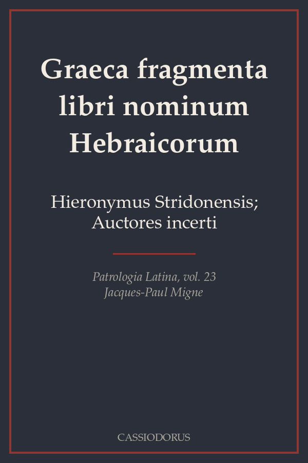 Graeca fragmenta libri nominum Hebraicorum cover
