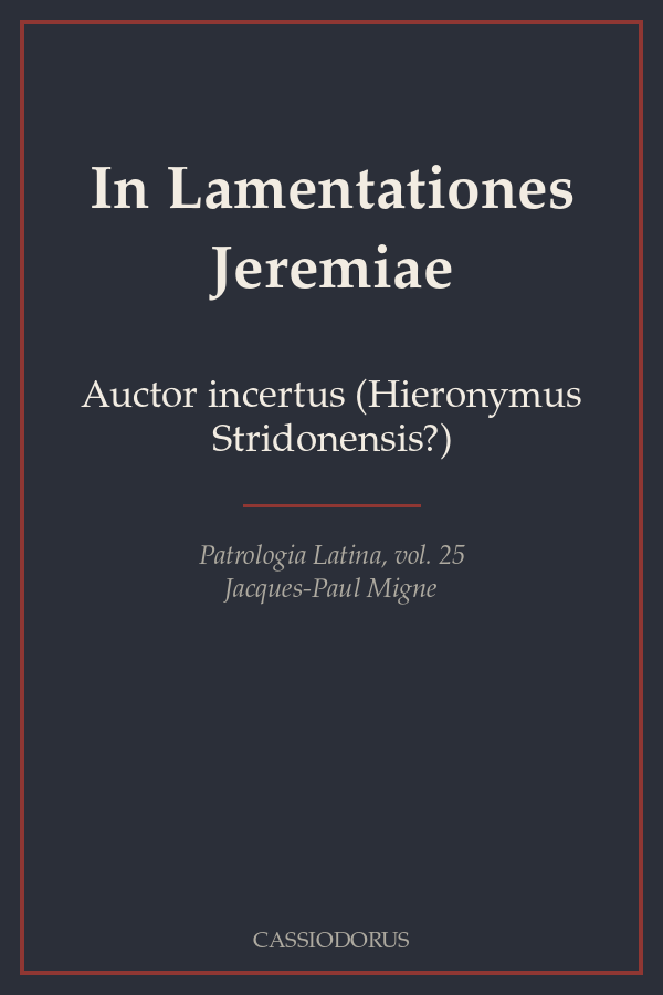 In Lamentationes Jeremiae cover