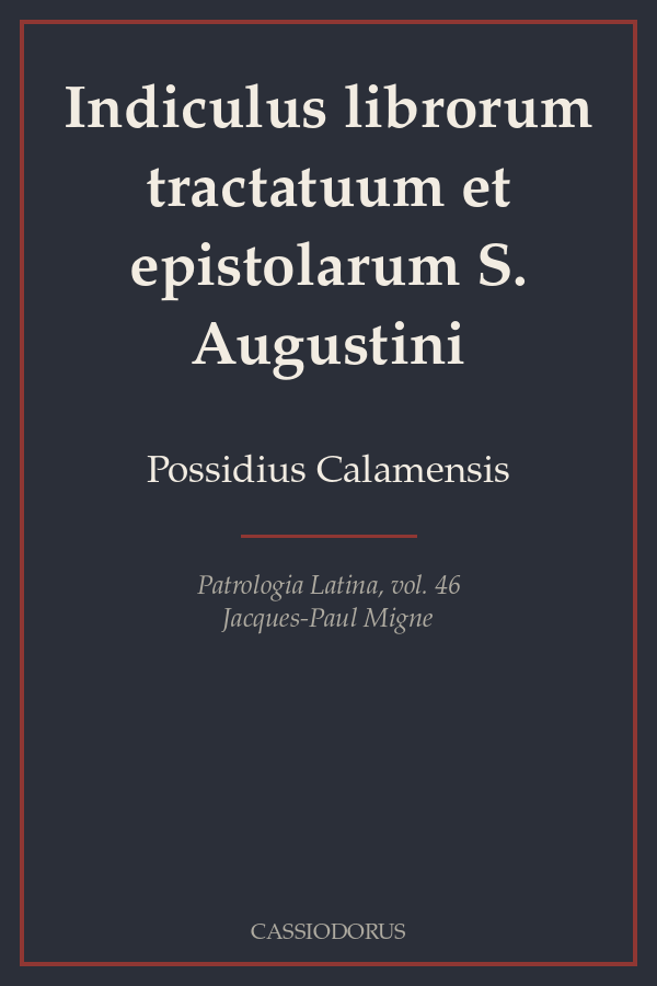 Indiculus librorum tractatuum et epistolarum S. Augustini cover