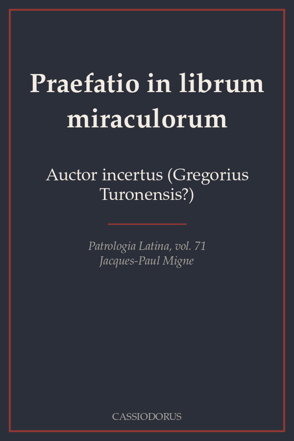 Praefatio in librum miraculorum cover