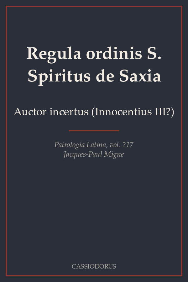 Regula ordinis S. Spiritus de Saxia cover