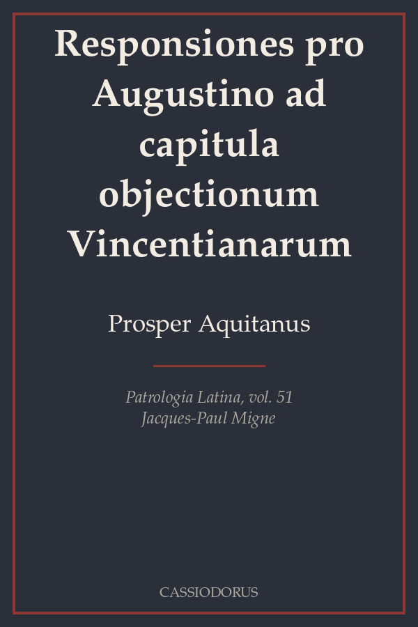 Responsiones pro Augustino ad capitula objectionum Vincentianarum cover