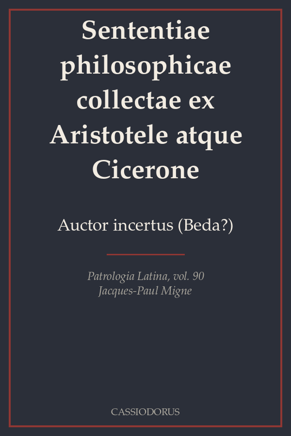 Sententiae philosophicae collectae ex Aristotele atque Cicerone cover