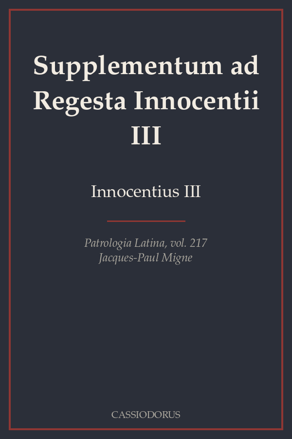Supplementum ad Regesta Innocentii III cover